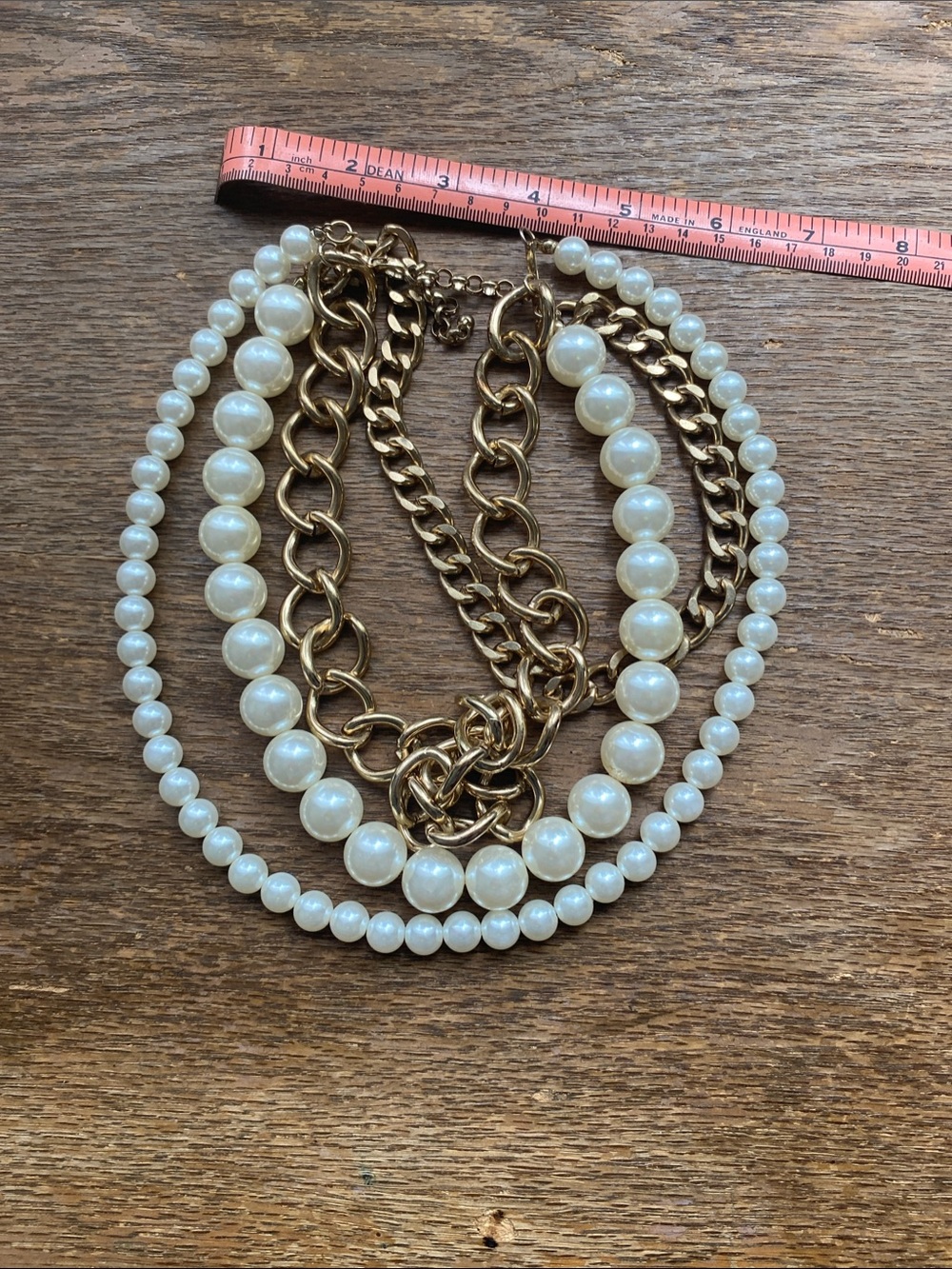 Gold Chain and White Pearl Layered Necklace